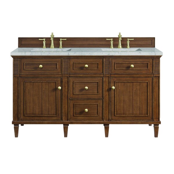 James Martin Vanities 60'' Double Vanity, Mid-Century Walnut w/ 3 CM Eternal Jasmine Pearl Quartz Top 424-V60D-WLT-3EJP - main